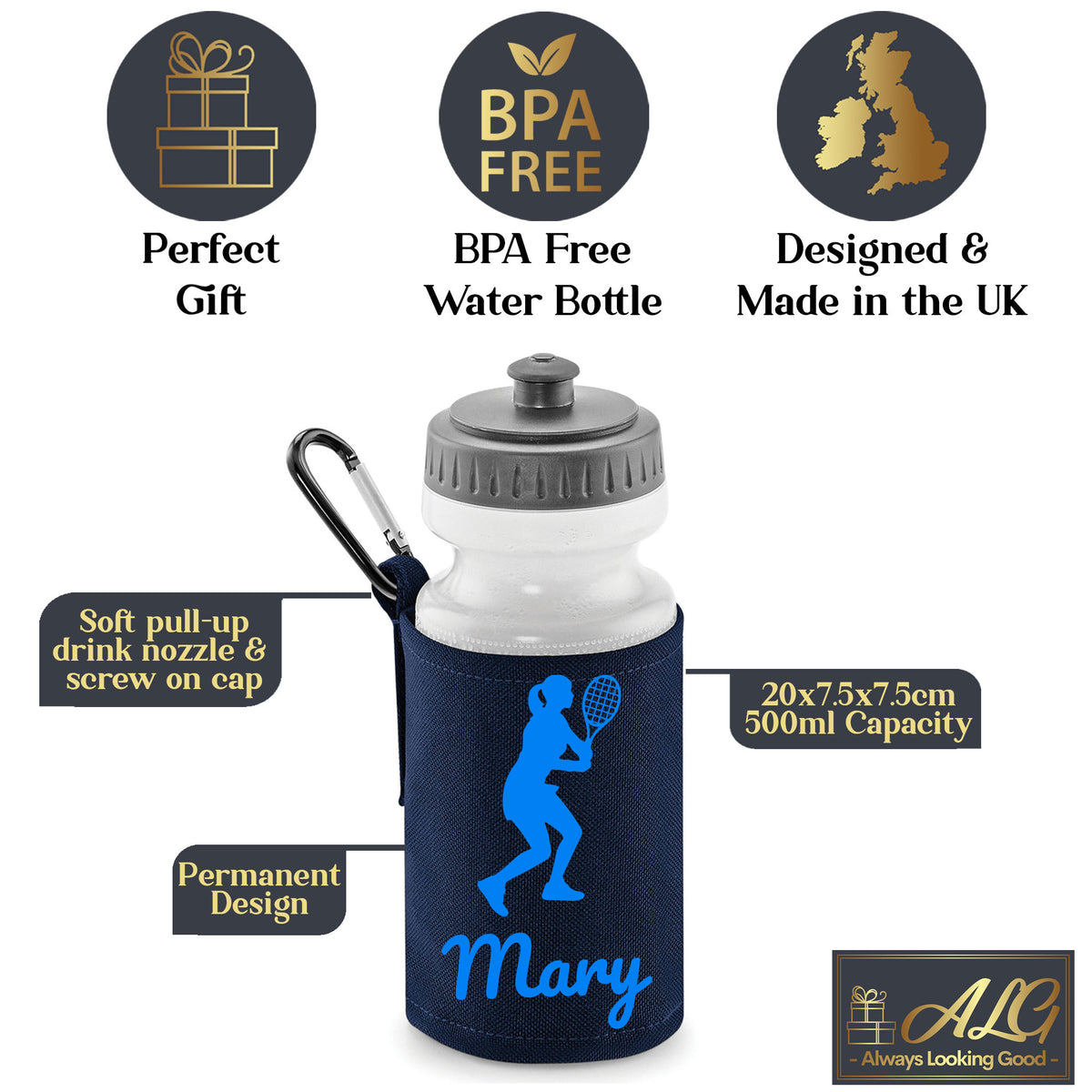 Navy Water Bottle & Holder