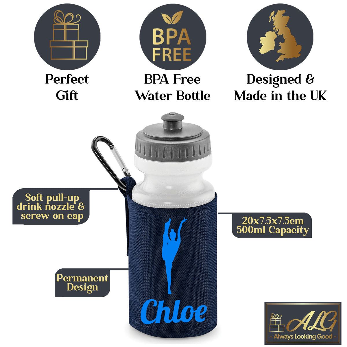 Navy Water Bottle & Holder