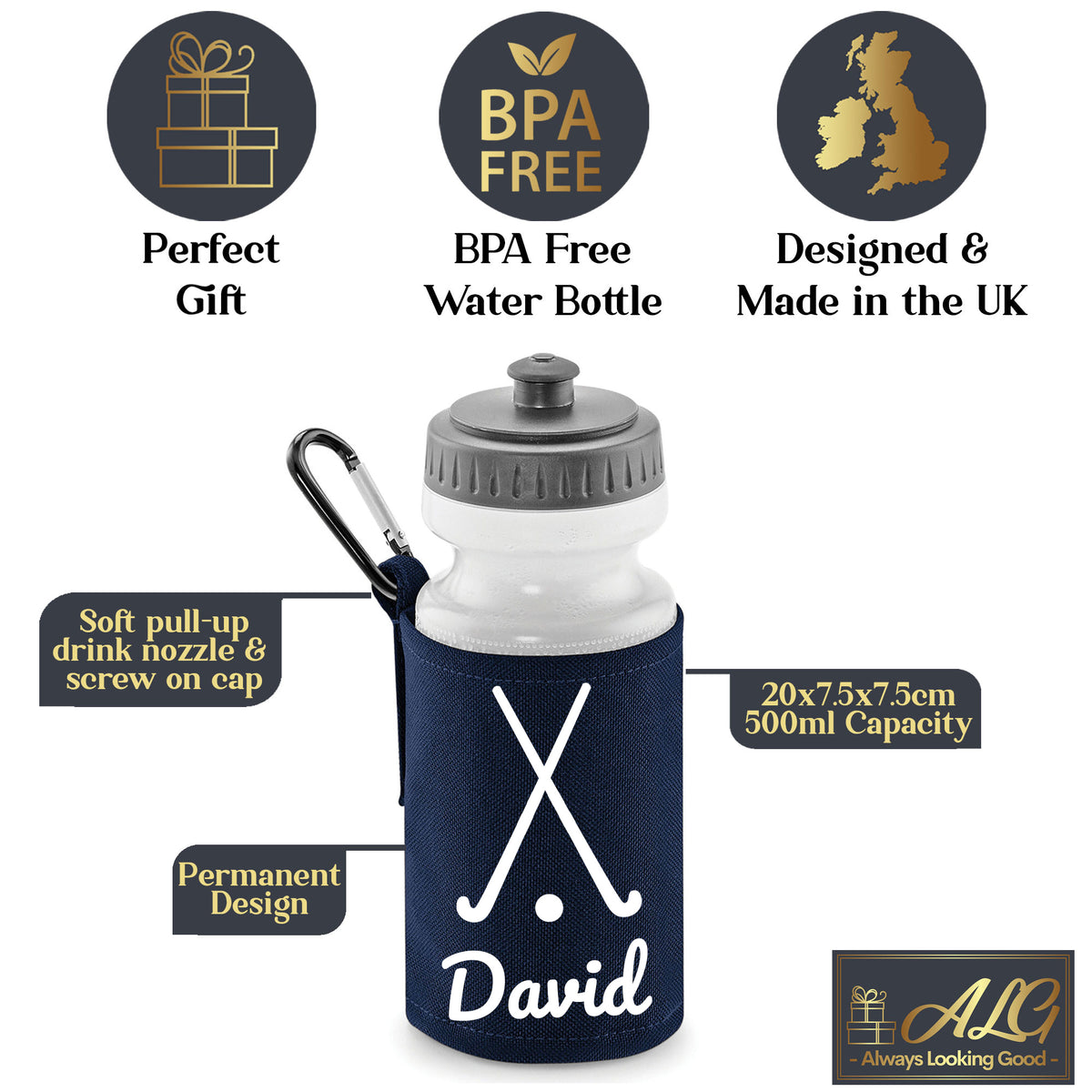 Navy Water Bottle & Holder