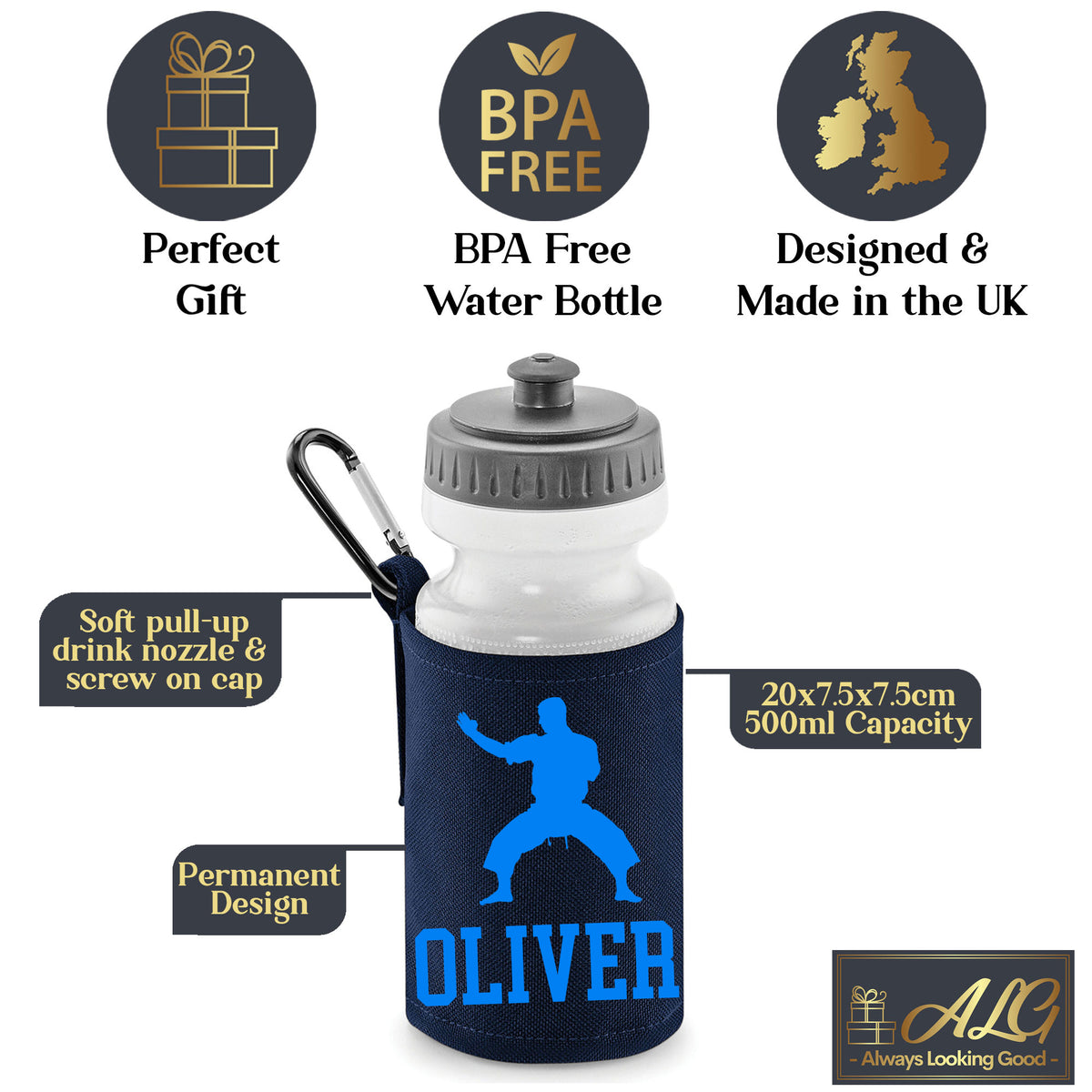 Navy Water Bottle & Holder