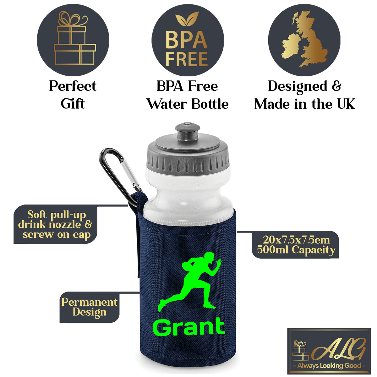 Navy Water Bottle & Holder