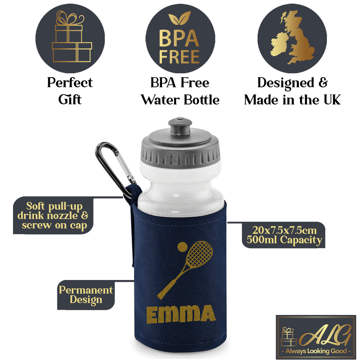 Navy Water Bottle & Holder