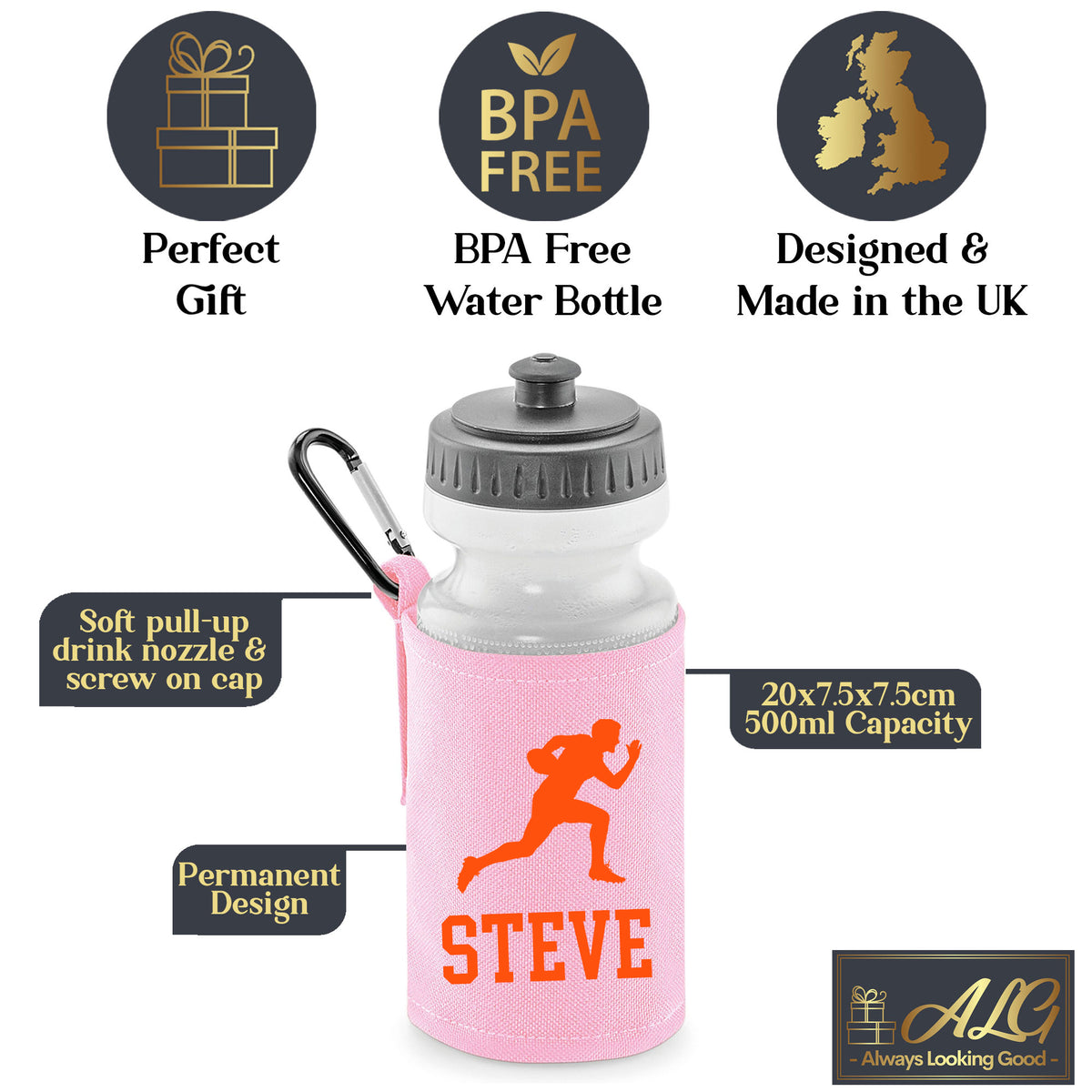 Baby Pink Water Bottle & Holder