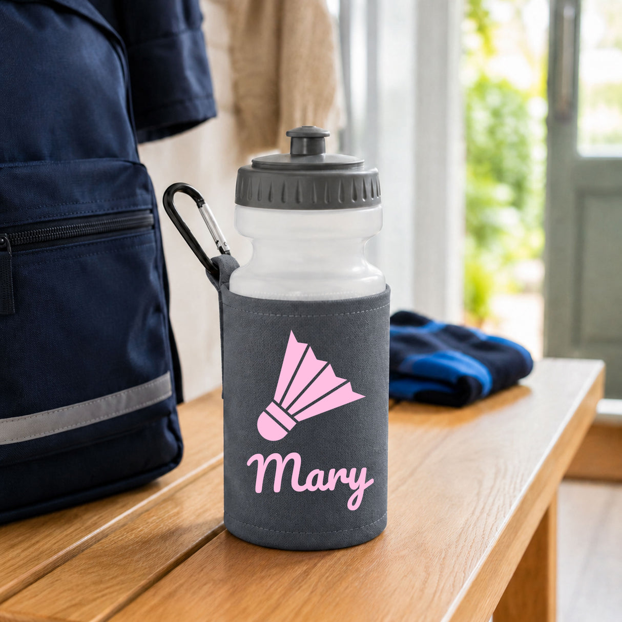 Grey Water Bottle & Holder