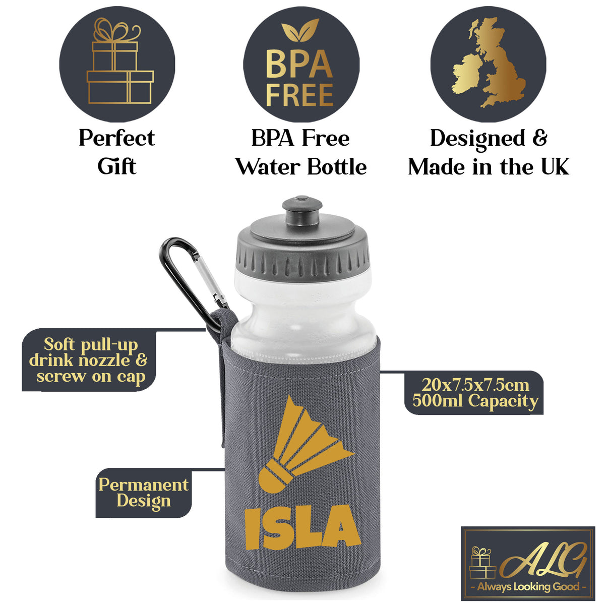 Grey Water Bottle & Holder