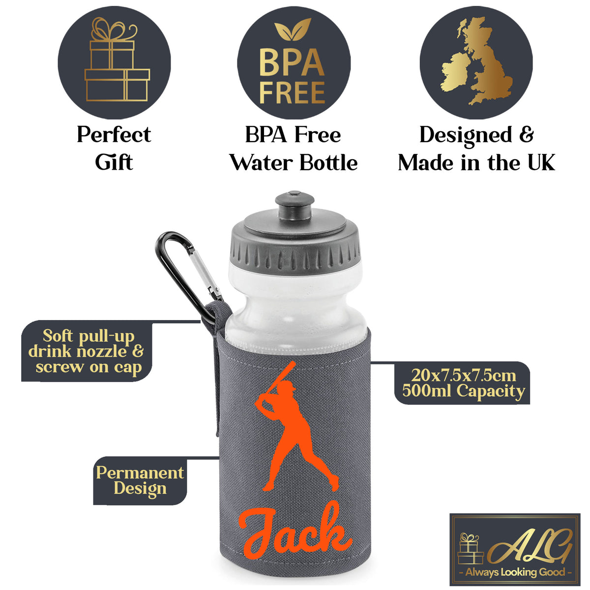 Grey Water Bottle & Holder