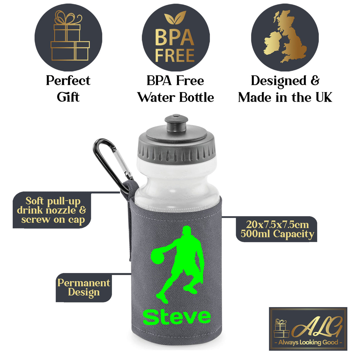 Grey Water Bottle & Holder