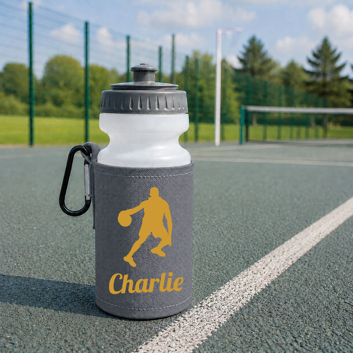 Grey Water Bottle & Holder