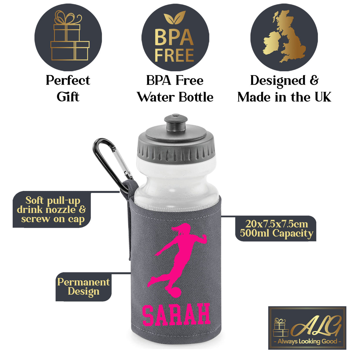 Grey Water Bottle & Holder