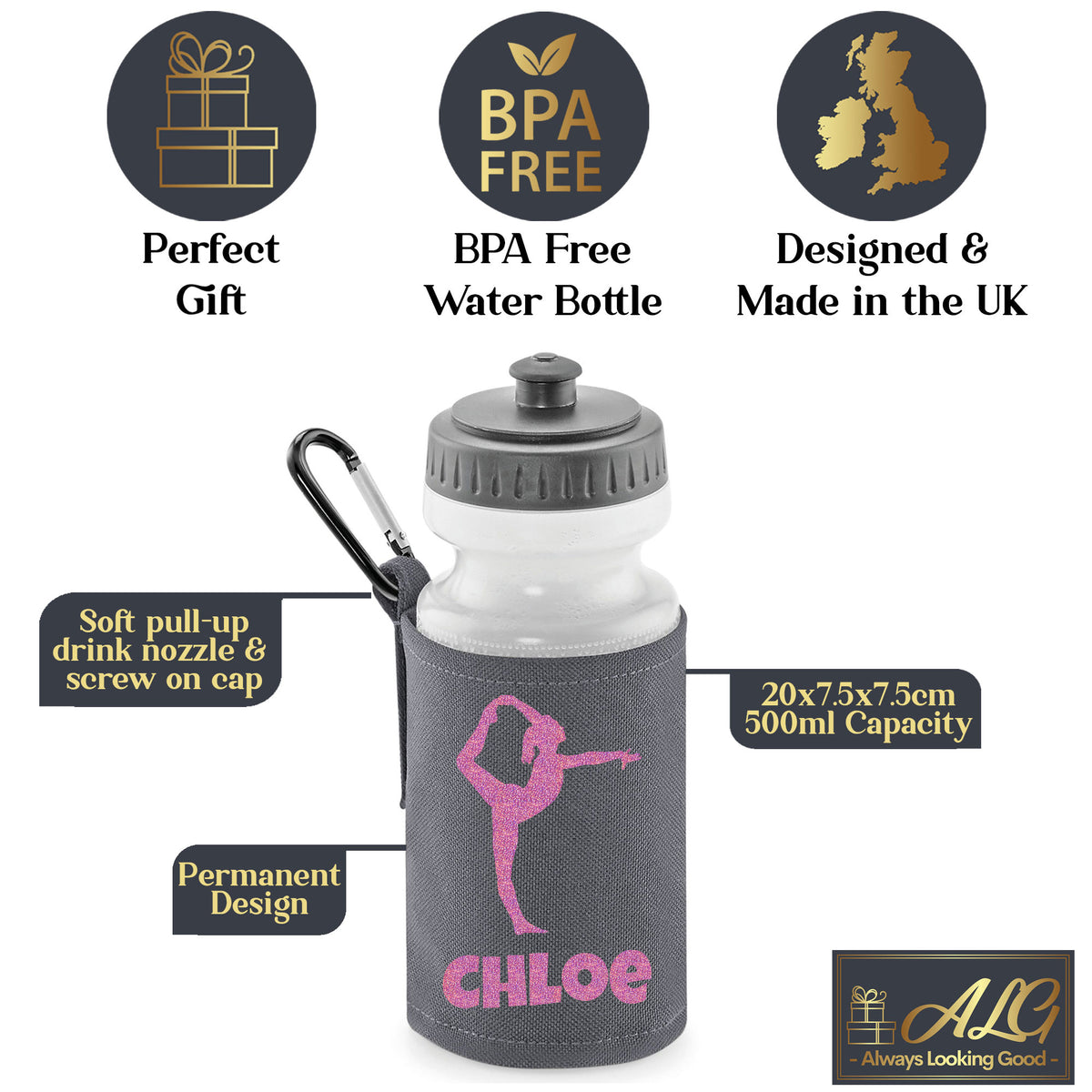 Grey Water Bottle & Holder