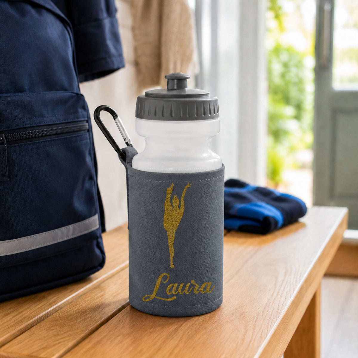Grey Water Bottle & Holder