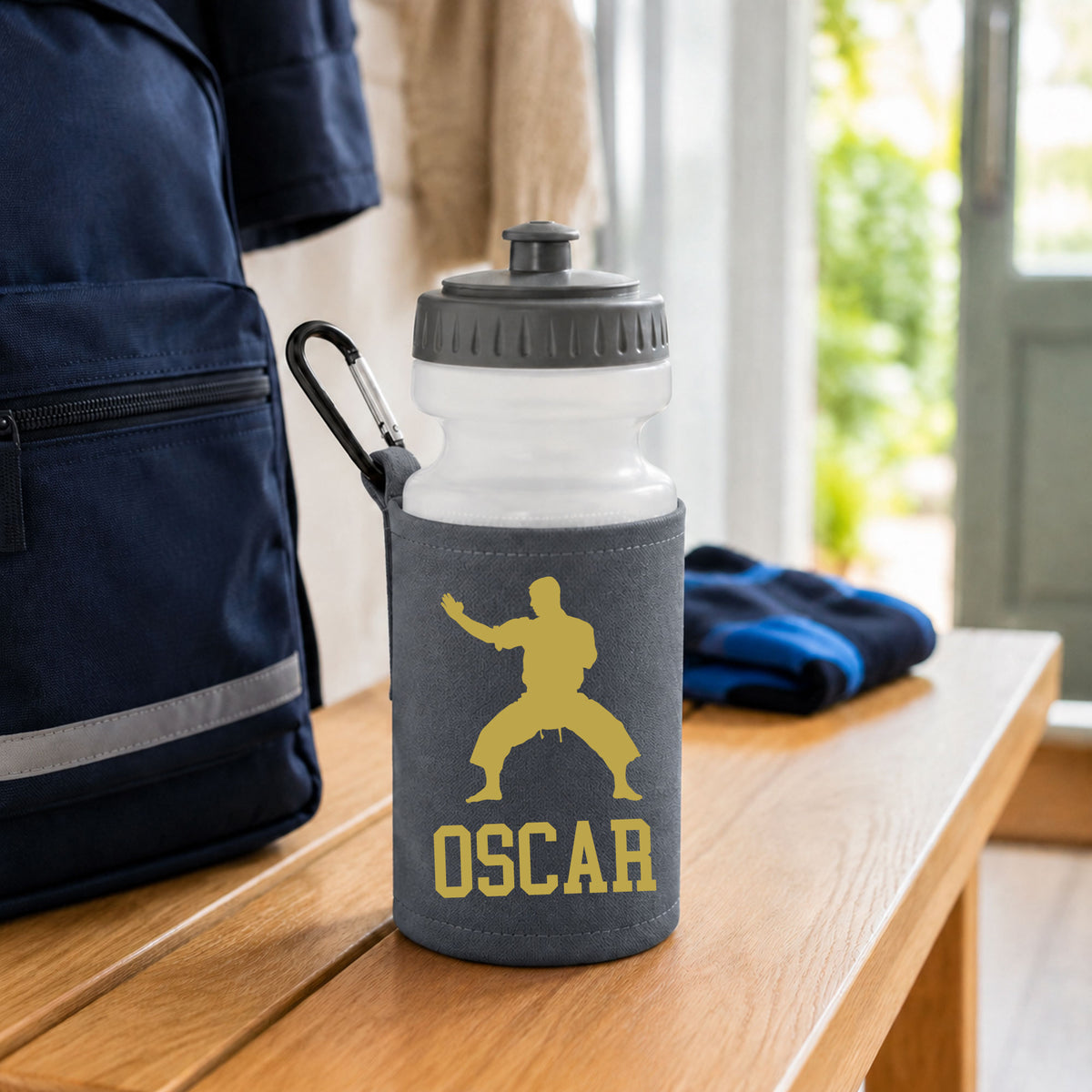 Grey Water Bottle & Holder