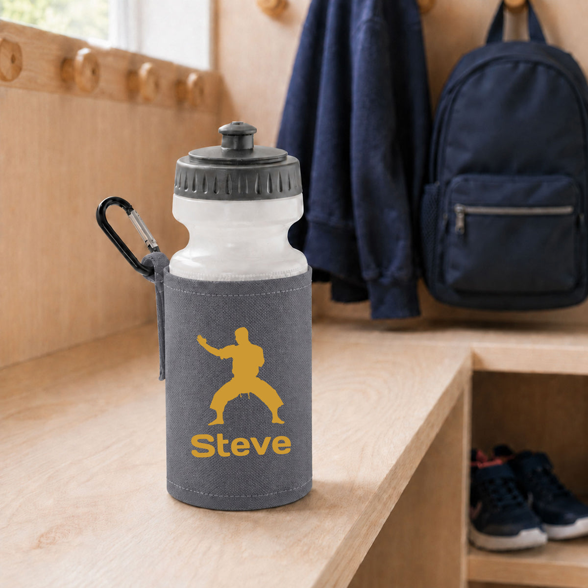 Grey Water Bottle & Holder