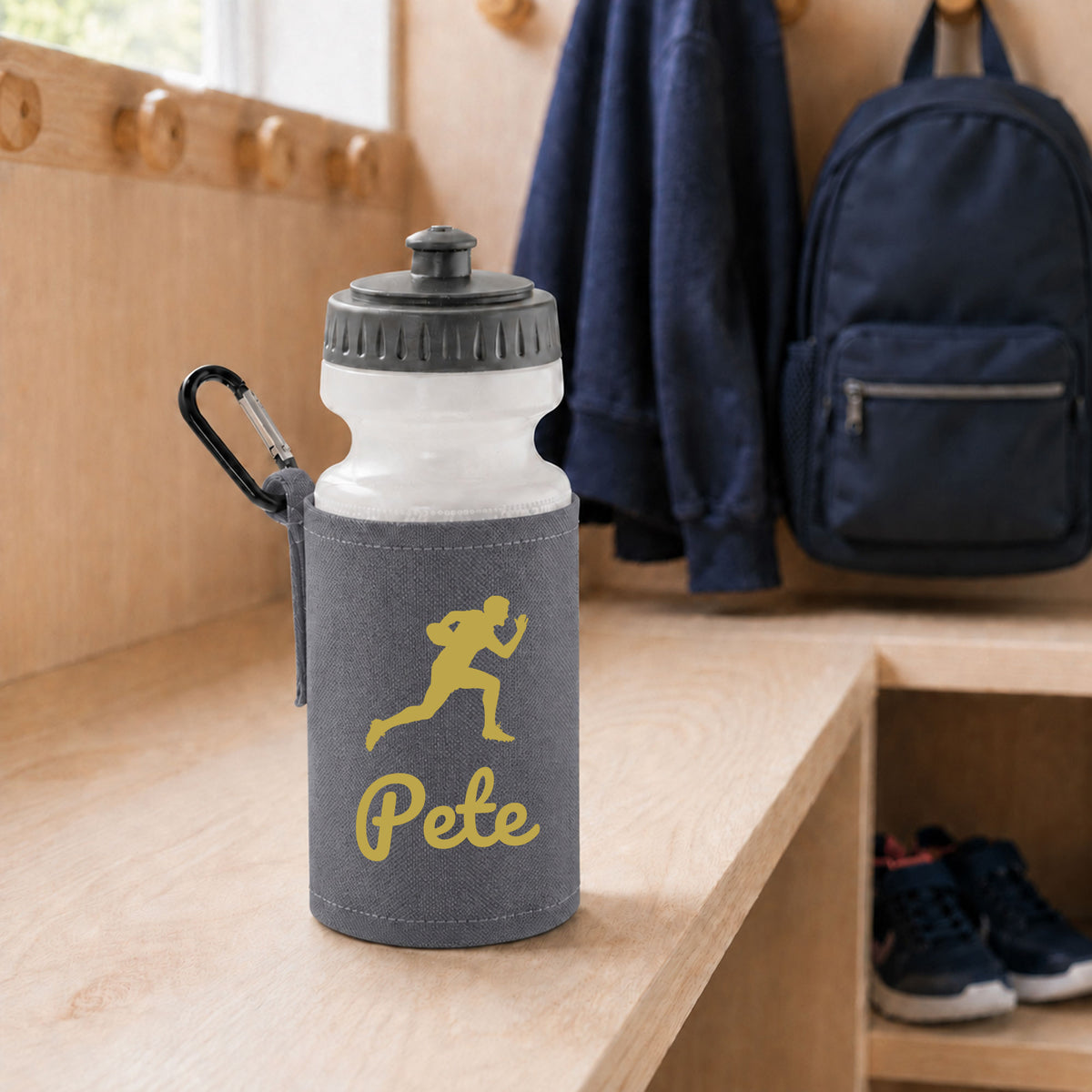 Grey Water Bottle & Holder
