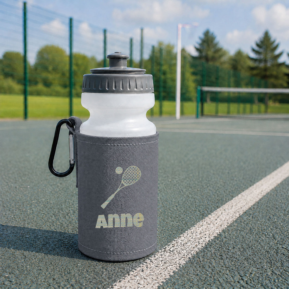 Grey Water Bottle & Holder