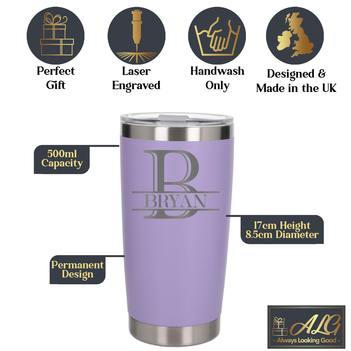 Personalised Split Monogram Birthday Thermal Metal Coffee Cup | Engraved Travel Mug