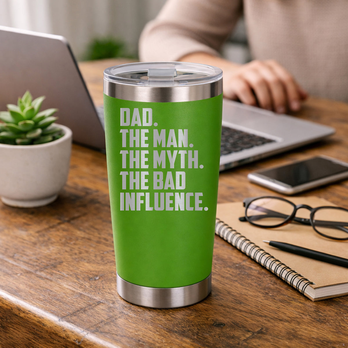 Dad The Man The Myth The Bad Influence Engraved Travel Mug Birthday