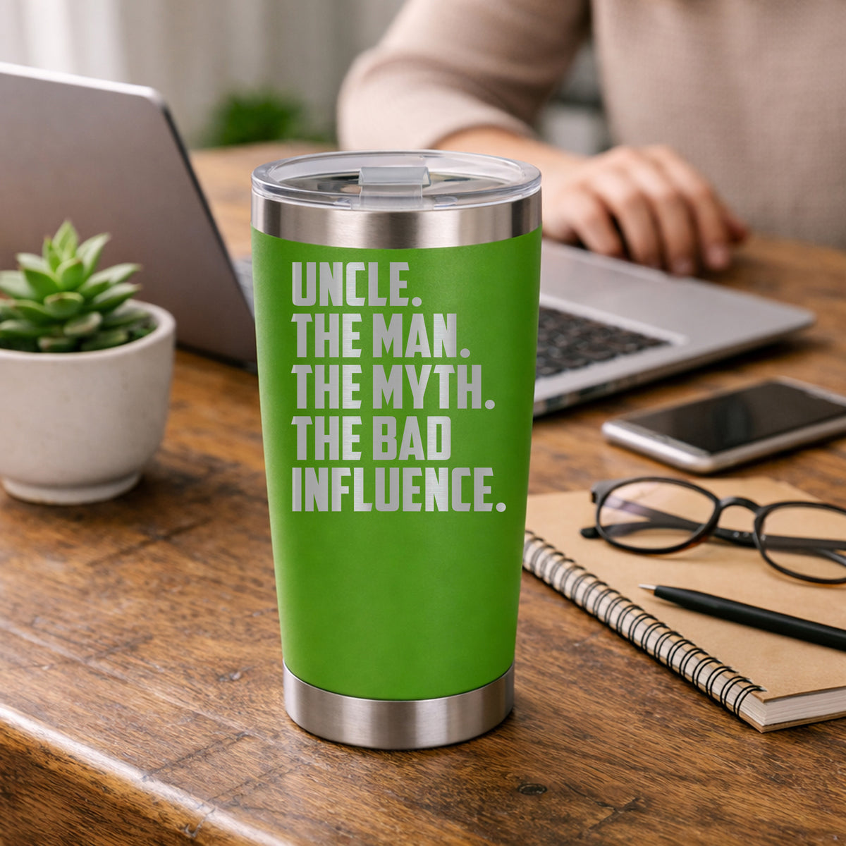 Uncle The Man The Myth The Bad Influence Engraved Travel Mug Birthday Gift