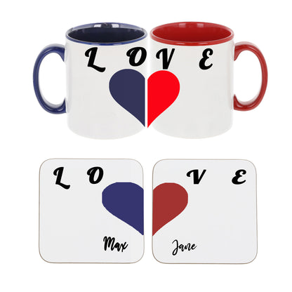 Personalised Heart Matching Couple Set of Two Mugs