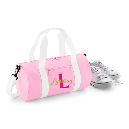 Personalised Name & Initial Design Barrel Bag Ideal School Bag