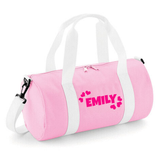 Personalised Name & Hearts Barrel Bag | Kids Holdall with Name