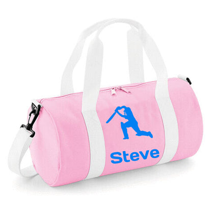 Personalised Cricket Design Barrel Bag With Cricketers Name