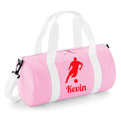 Personalised Male Footballer Barrel Bag with Childs Name