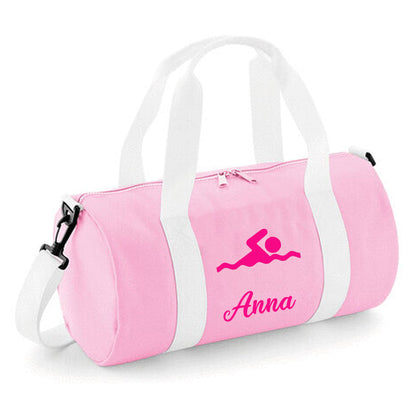 Personalised Swimming Design Barrel Swim Sports Bag with Childs Name