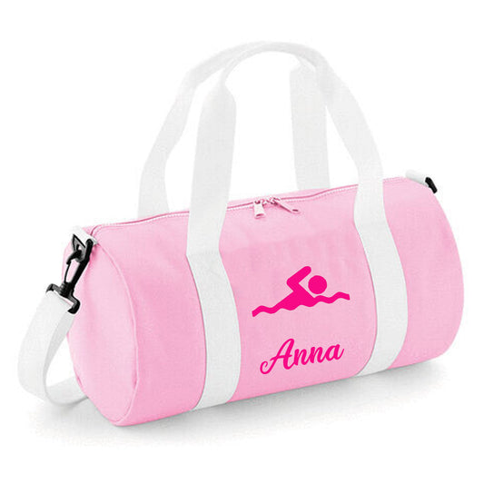 Personalised Swimming Design Barrel Swim Sports Bag with Childs Name