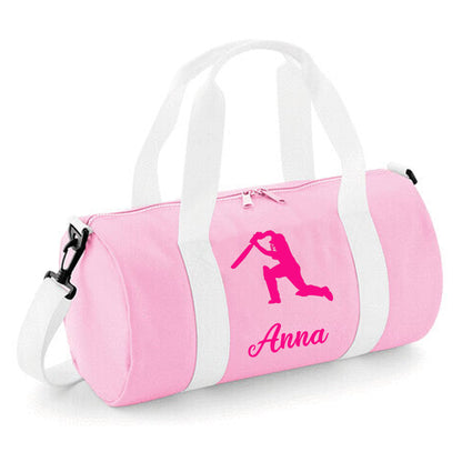 Personalised Cricket Design Barrel Bag With Cricketers Name