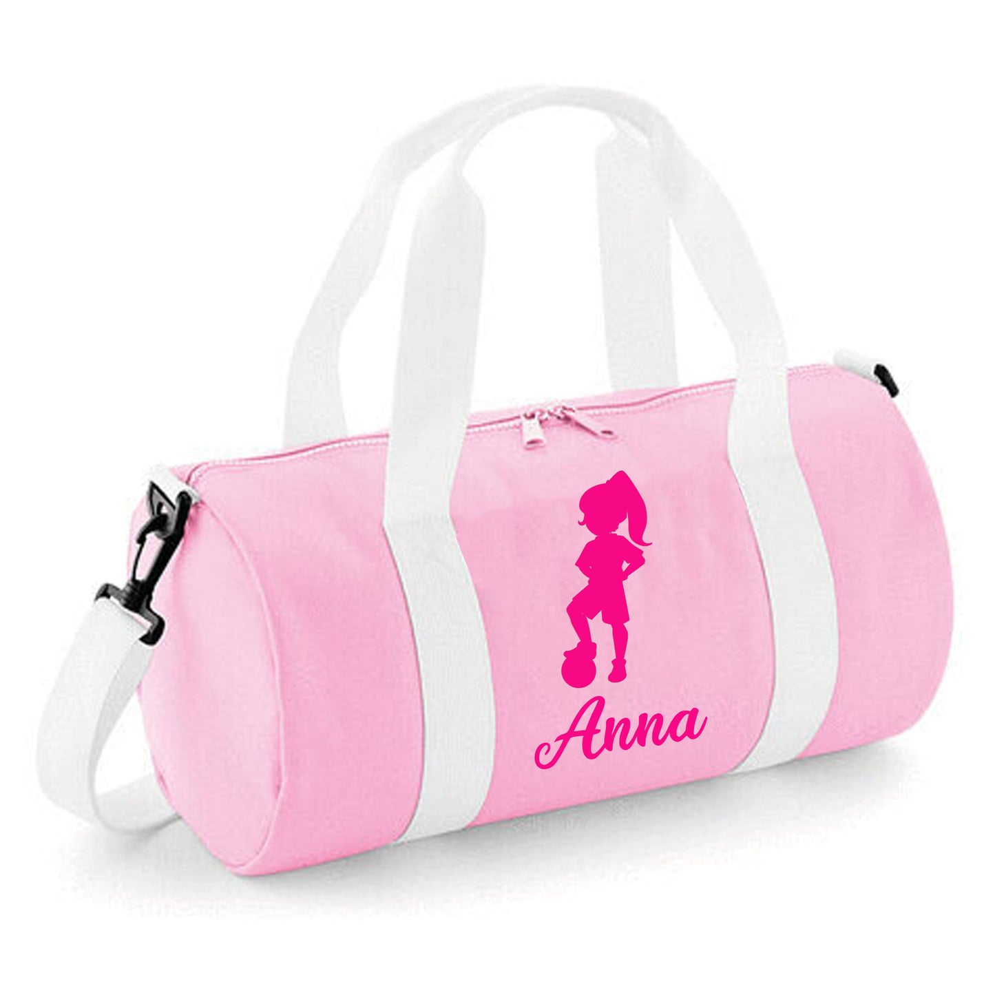 Personalised Girl Footballer Barrel Bag 12L - Custom Name Option