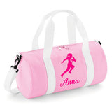 Personalised Female Rugby Player Barrel Bag | Kids Sports Holdall with Name