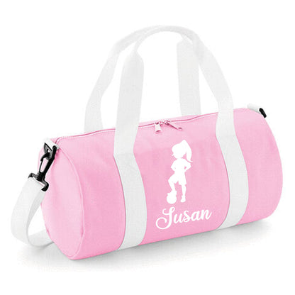 Personalised Girl Footballer Barrel Bag 12L - Lightweight Holdall for Kid