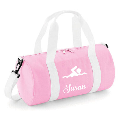Personalised Swimming Design Barrel Swim Sports Bag with Childs Name