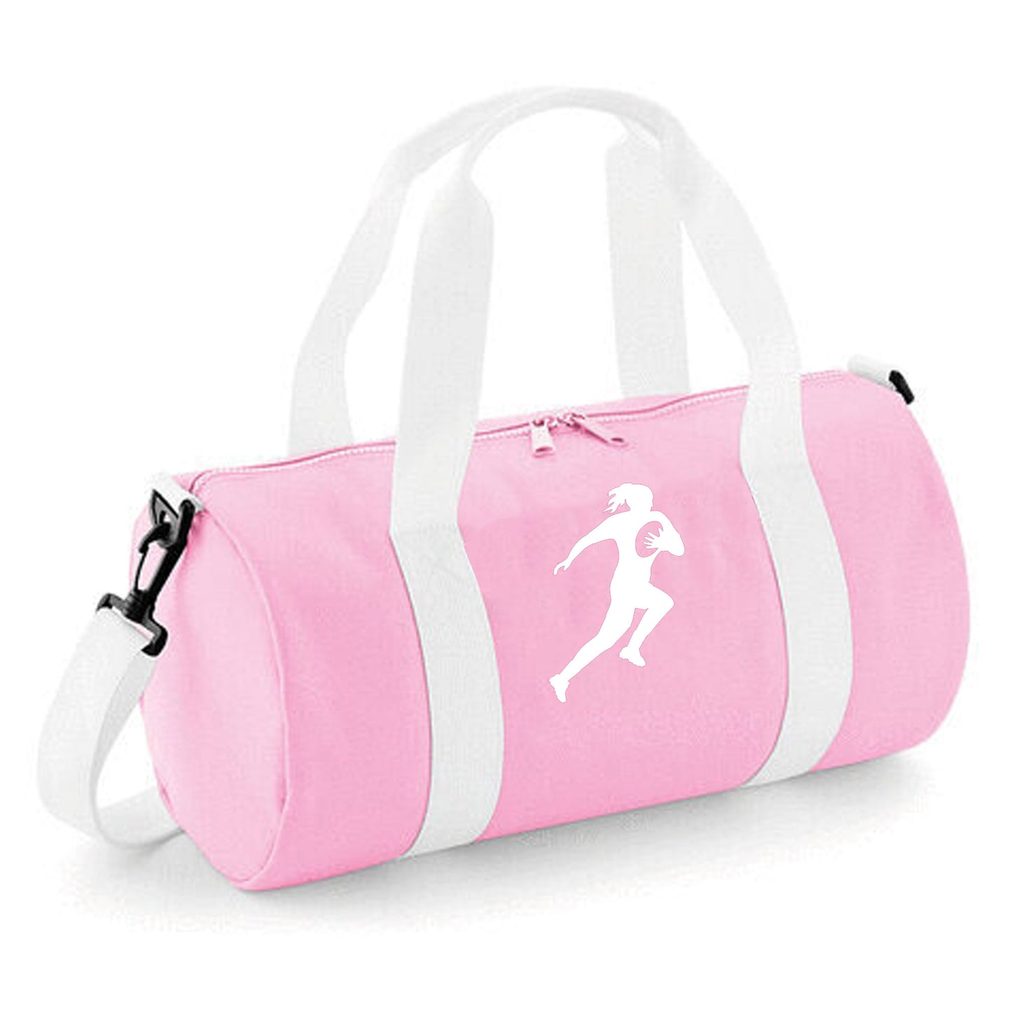 Personalised Female Rugby Player Barrel Bag, Kids Durable Holdall