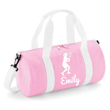 Personalised Female Tennis Player Barrel Bag | Kids Sports Holdall with Name