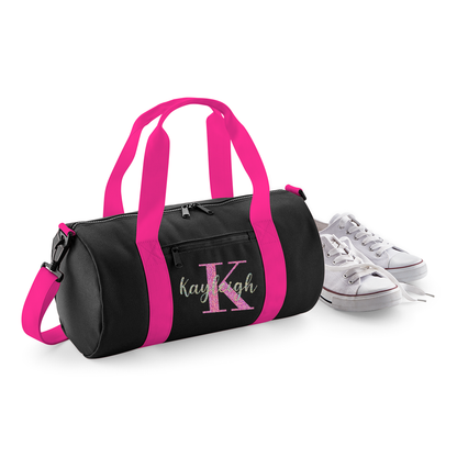 Personalised Name & Initial Design Barrel Bag Ideal School Bag