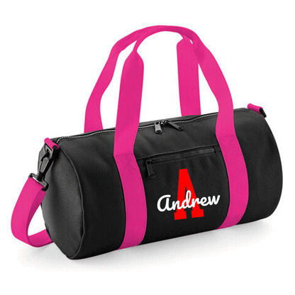 Personalised Name & Initial Design Barrel Bag Ideal School Bag