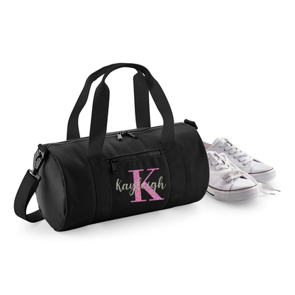 Personalised Name & Initial Design Barrel Bag Ideal School Bag
