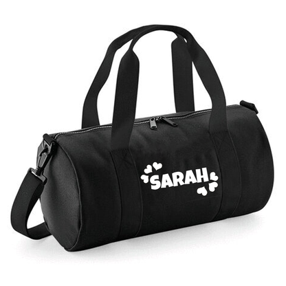 Personalised Name & Hearts Design Barrel Bag, Toddler Kids Bag