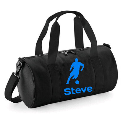 Personalised Male Footballer Barrel Bag with Childs Name