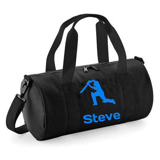 Personalised Cricket Design Barrel Bag With Cricketers Name