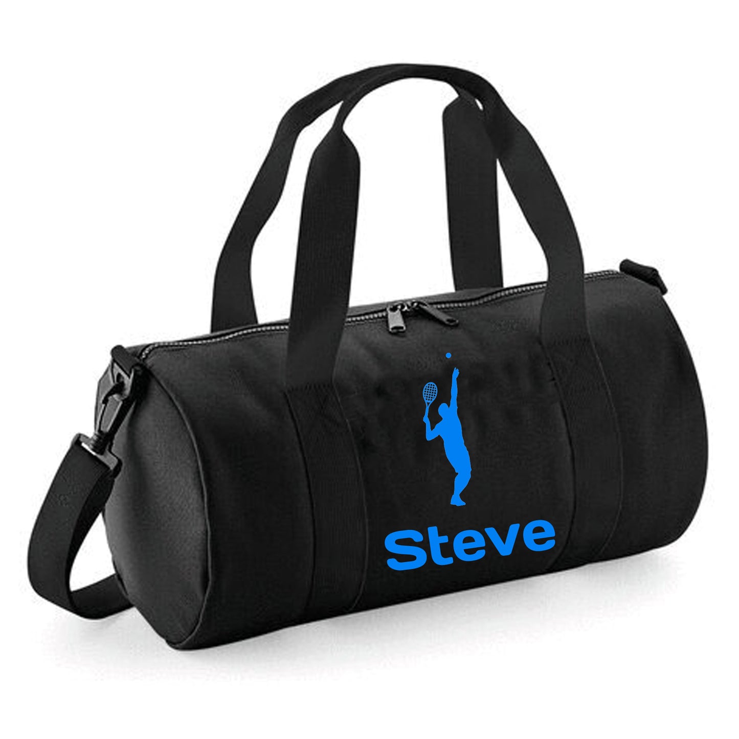 Personalised Male Tennis Player Barrel Bag 12L, Sports Kids Holdall