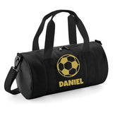 Personalised Football Design Barrel Bag | Kids Sports Holdall with Name