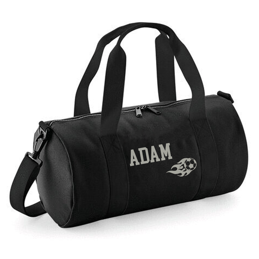 Personalised Flaming Football Barrel Bag - Lightweight Holdall for Kid