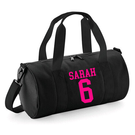 Personalised Name & Number Design Barrel Bag, Sports Durable Holdall