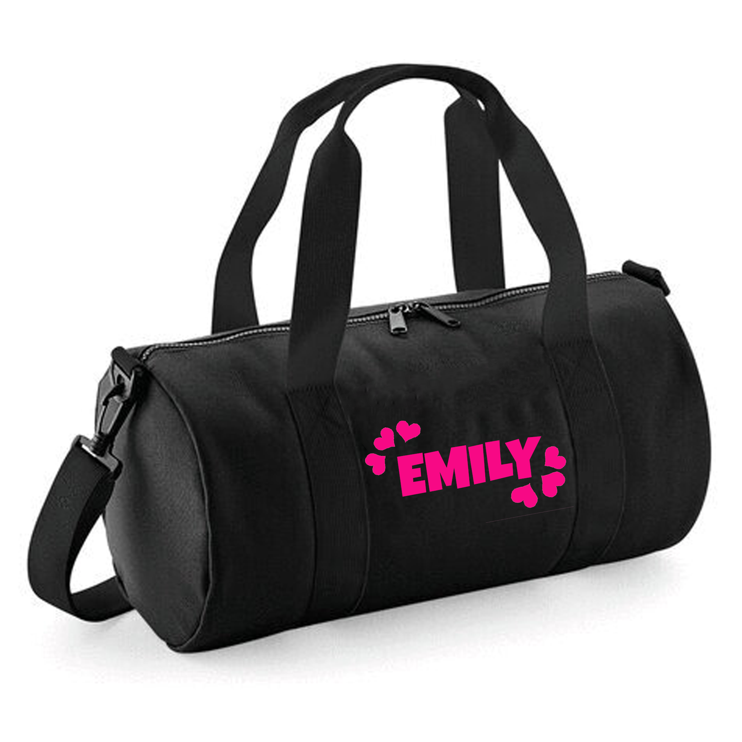 Personalised Name & Hearts Design Barrel Bag, Toddler Kids Bag