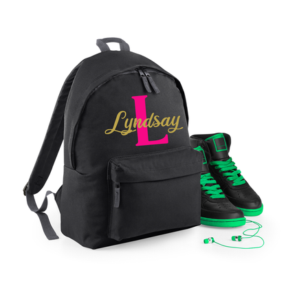 Personalised Name & Initial Backpack, Kids Rucksack with Name & Design