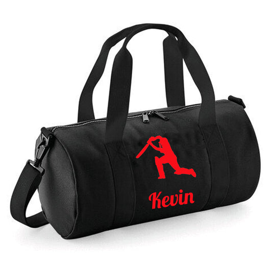 Personalised Cricket Design Barrel Bag With Cricketers Name