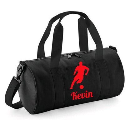 Personalised Male Footballer Barrel Bag with Childs Name
